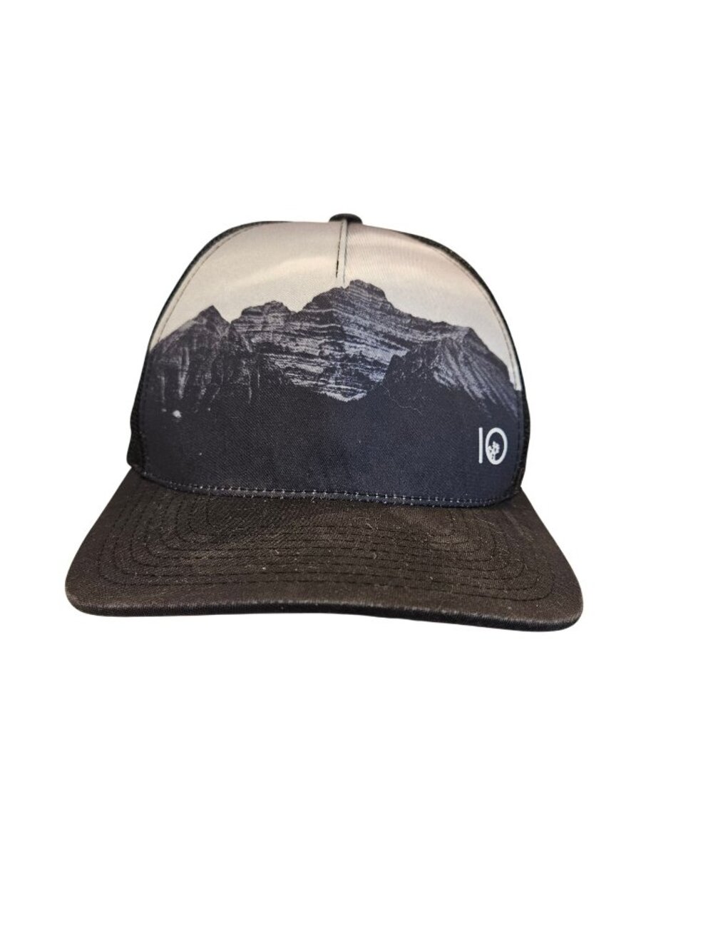 Tentree Snapback Trucker Hat Mountain Print Black/Gray Adjustable Mesh Back